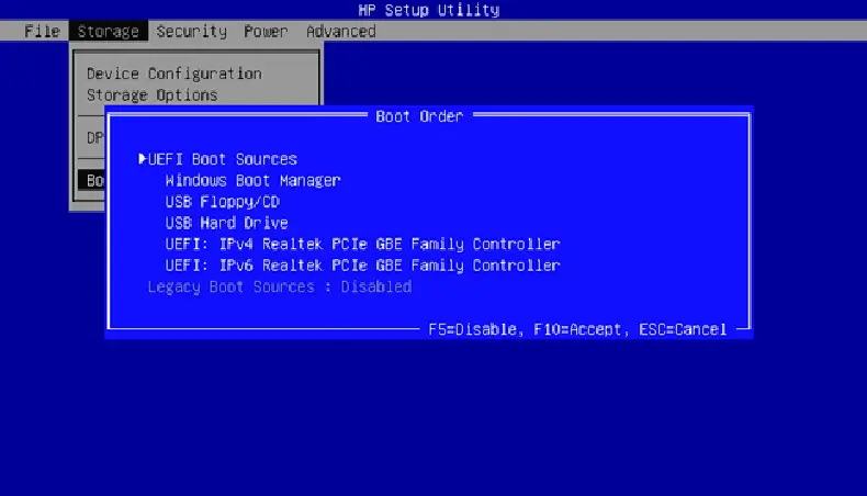 hewlett packard setup utility boot order - How do I change the boot order in HP BIOS configuration utility