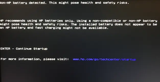 hewlett packard battery not detected - How do I get rid of non HP battery detected message
