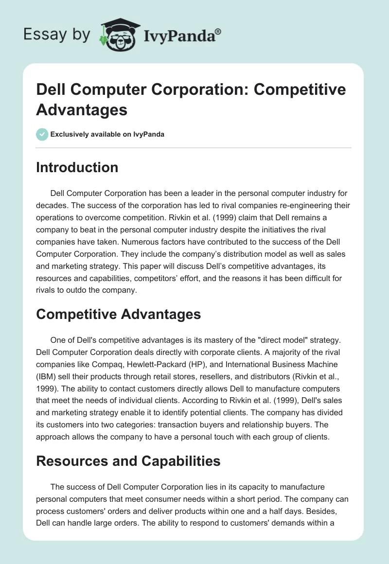 dell corporation and hewlett packard competitive strategy - What are the core competencies of Dell compared to its competitors