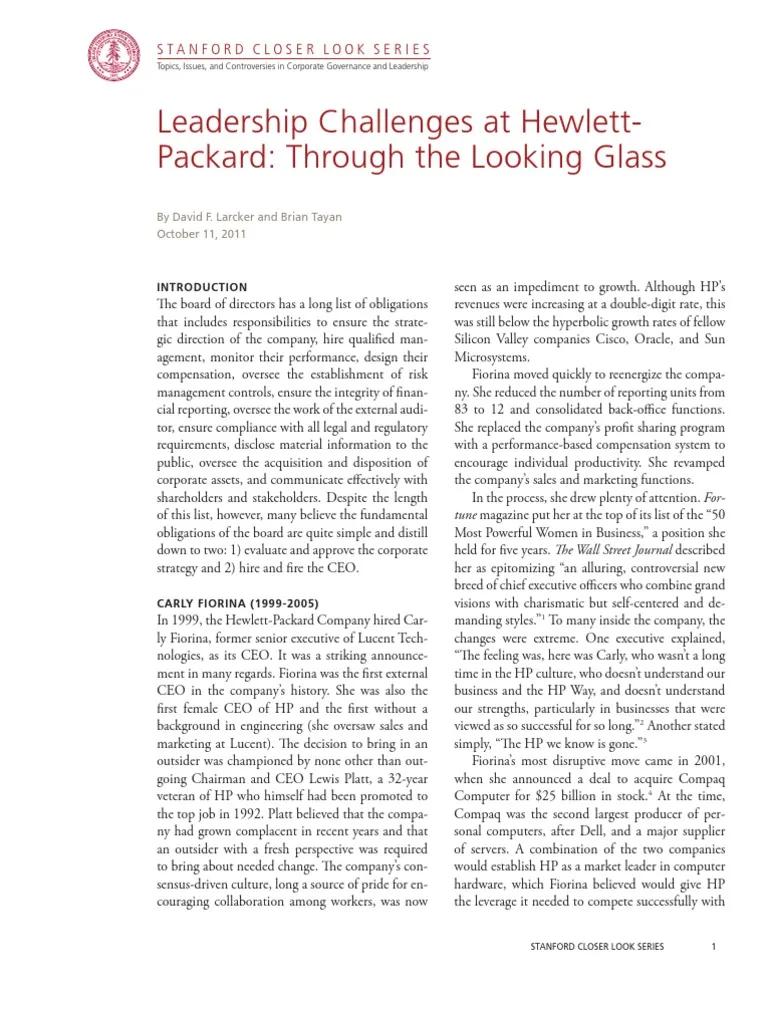 leadership challenges at hewlett packard through the looking glass - What are the difficulties faced by a leader