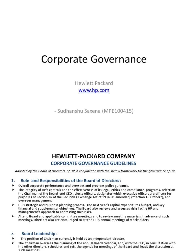 hewlett packard enterprise corporate governance - What is the difference between corporate governance and enterprise governance